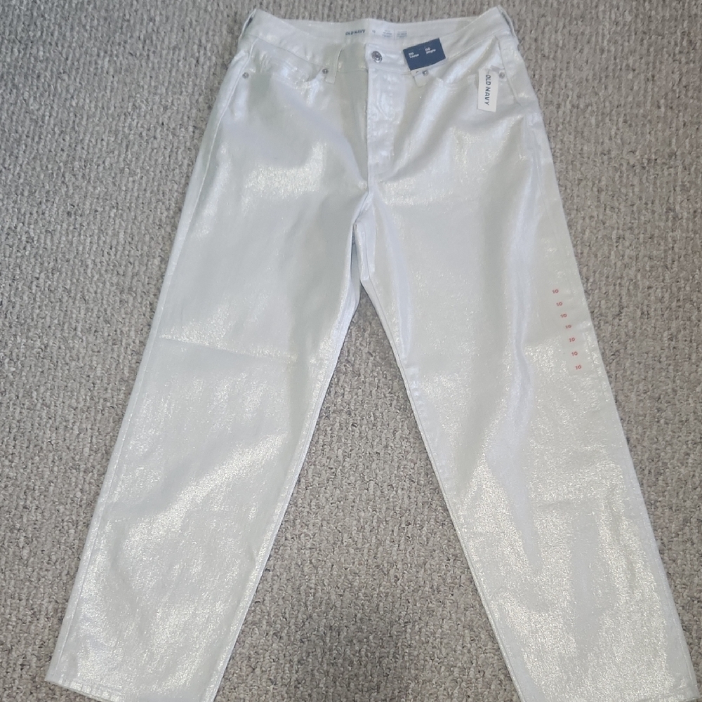 Old Navy Shiny White/Silver OG Loose Jeans